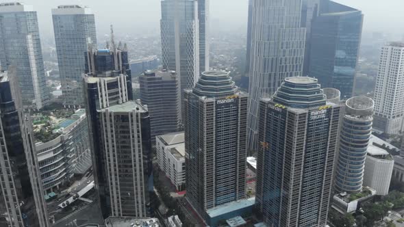 Aerial view of cityscape and skyscrapers buildings in Jakarta