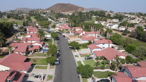 Aerial View of Street with Southern California Houses in Corona Town alt