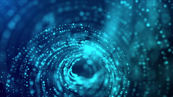 Blue Green Abstract Background With Distorted Rotating Particle Tunnel Lines alt