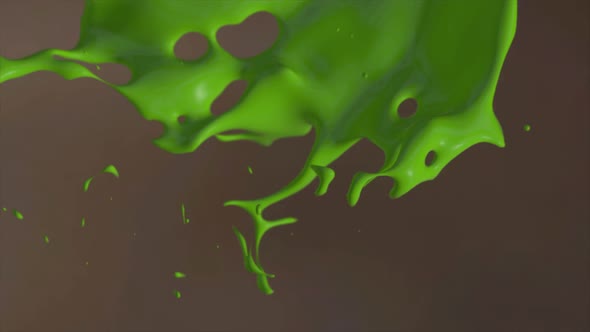 3D animation of green paint pouring out of a bucket