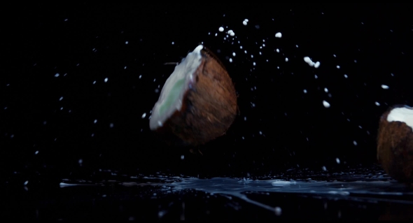 Coconut Broken In  On Black Background alt