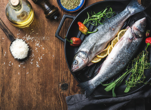 Ingredients for cookig healthy fish dinner - Stock Photo - Images