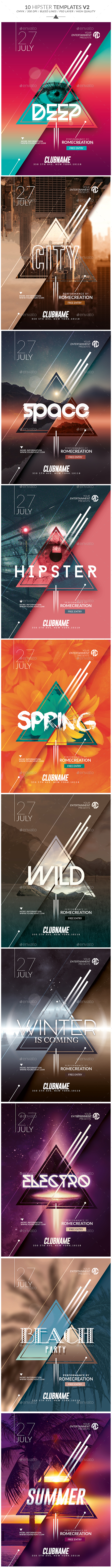 Package Hipster | x10 Minimal Flyer Templates V2 - Events Flyers