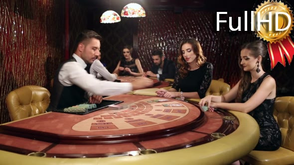 Dealer Shuffles the Young Women in the Casino