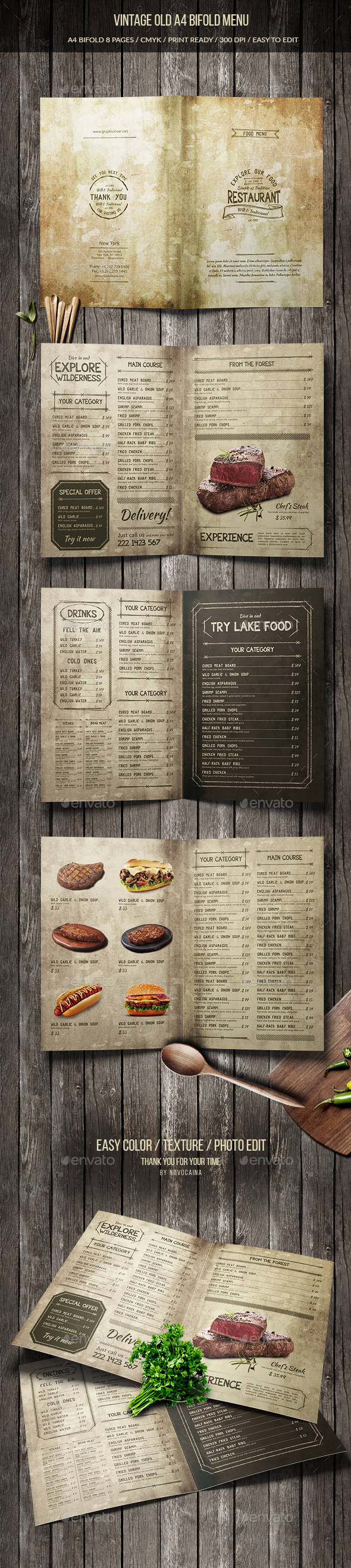 Vintage Old A4 Bifold Menu (8 pages)