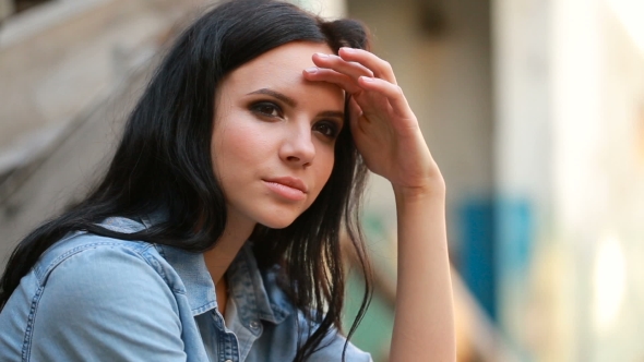 Brunette In a Denim Shirt.