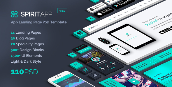 SpiritApp - App Landing Page PSD Template - Marketing Corporate