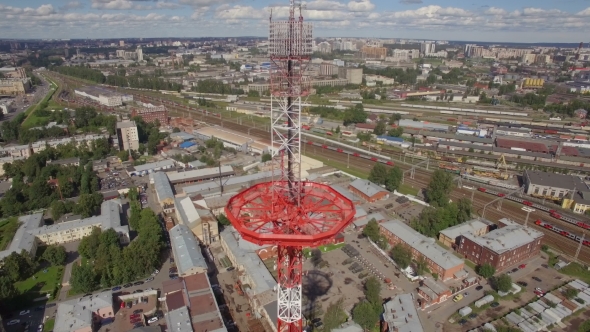 Aerial View Of a Large Transmission Tower