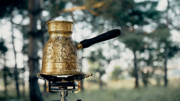 Turkish Coffee Cooked On a Gas Stove, Outdoor
