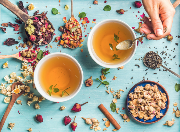 Two cups of healthy herbal tea - Stock Photo - Images