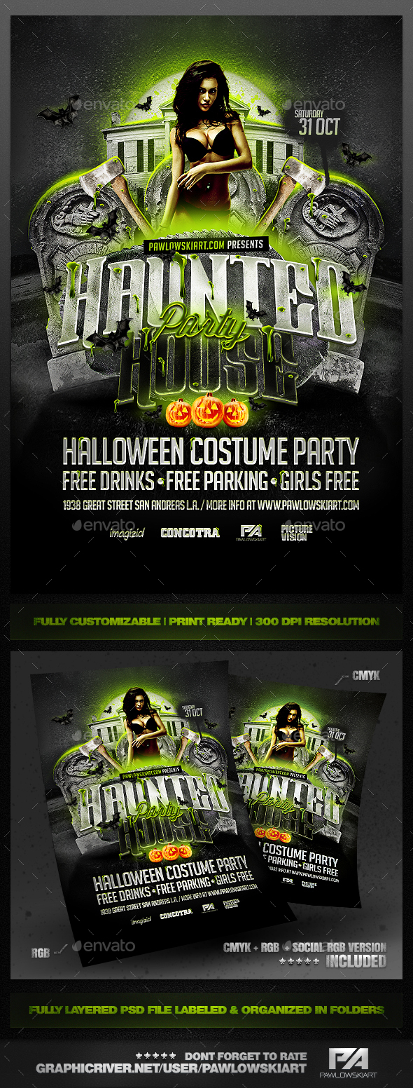 Haunted House Party Flyer PSD Templates - Clubs & Parties Events