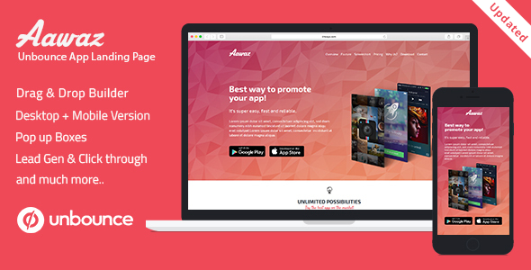 Unbounce App Landing Page Template - Aawaz - Unbounce Landing Pages Marketing