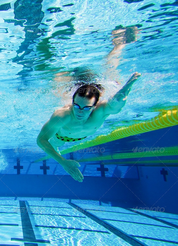 Swimmer in the Pool Underwater - Stock Photo - Images