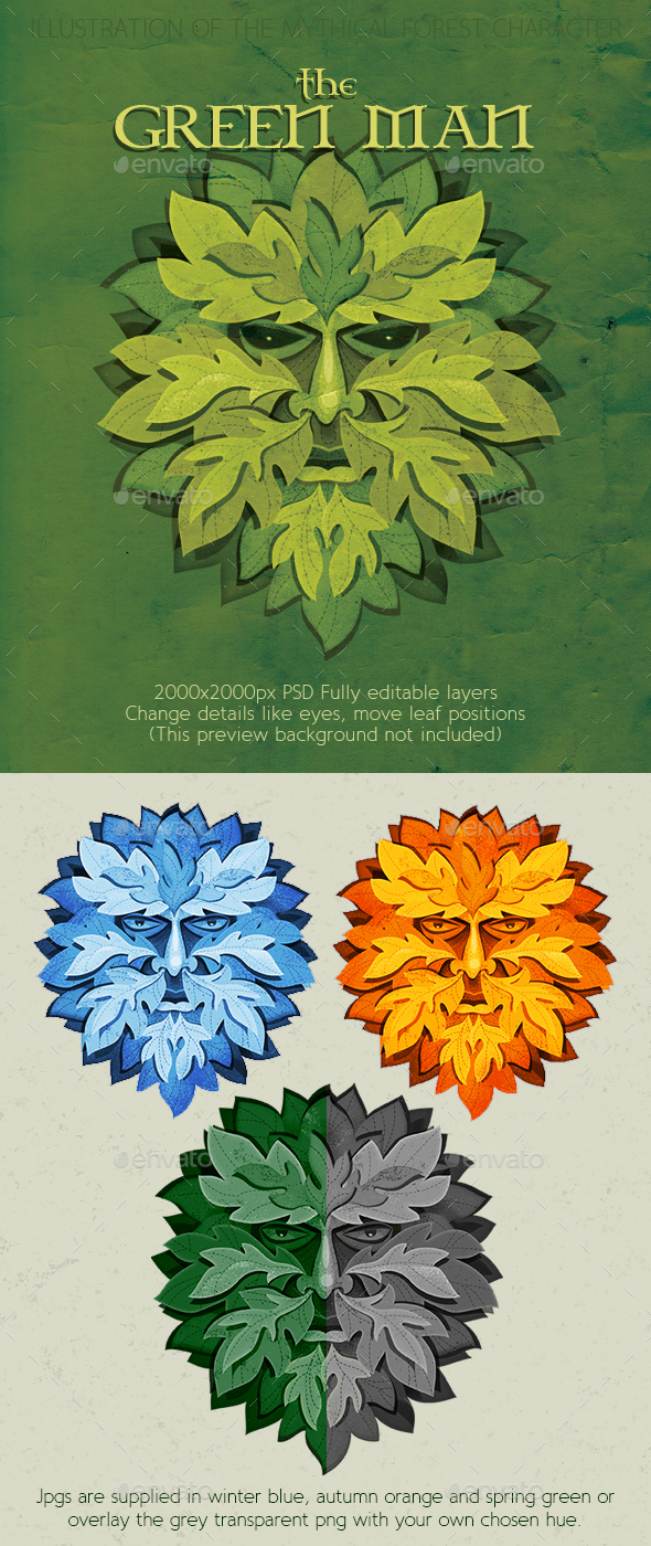 Green Man Mythical Nature Spirit - Characters Illustrations