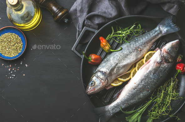 Ingredients for cookig healthy fish dinner - Stock Photo - Images
