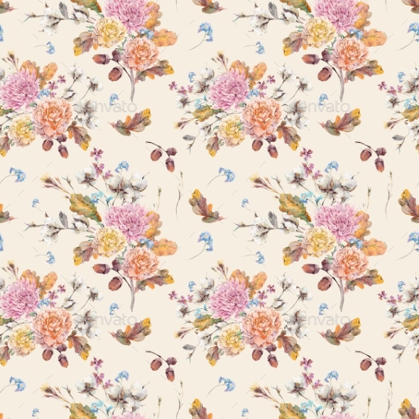 Vintage Watercolor Autumn Seamless Pattern - Seasonal Photo Templates