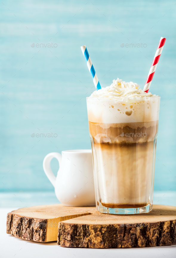 Latte macchiato with whipped cream - Stock Photo - Images