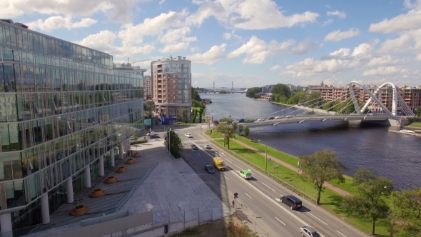 Beautiful Aerial View Of Business Center Near The River