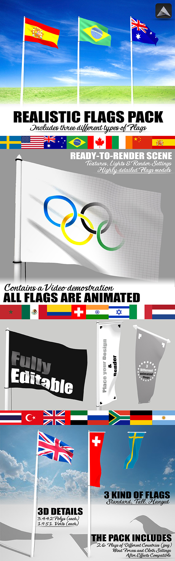 Realistic Worldwide Flag - 3Docean 17531030