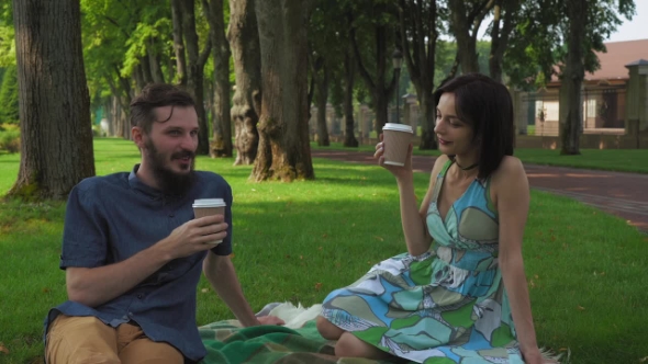 A Young Boy And Girl Held a Meeting And Picnic In The Park alt