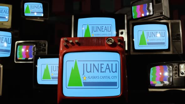 Flag of Juneau, Alaska, on Retro TVs.