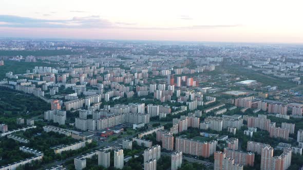 a View From a Great Height of the Sleeping Area of Moscow at Sunset or Dawn alt