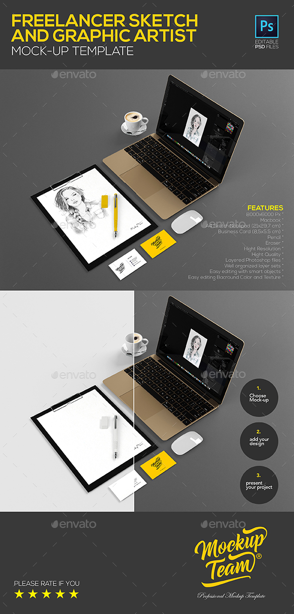 Freelancer Sketch and Graphic Artist Mock-up Template - Product Mock-Ups Graphics