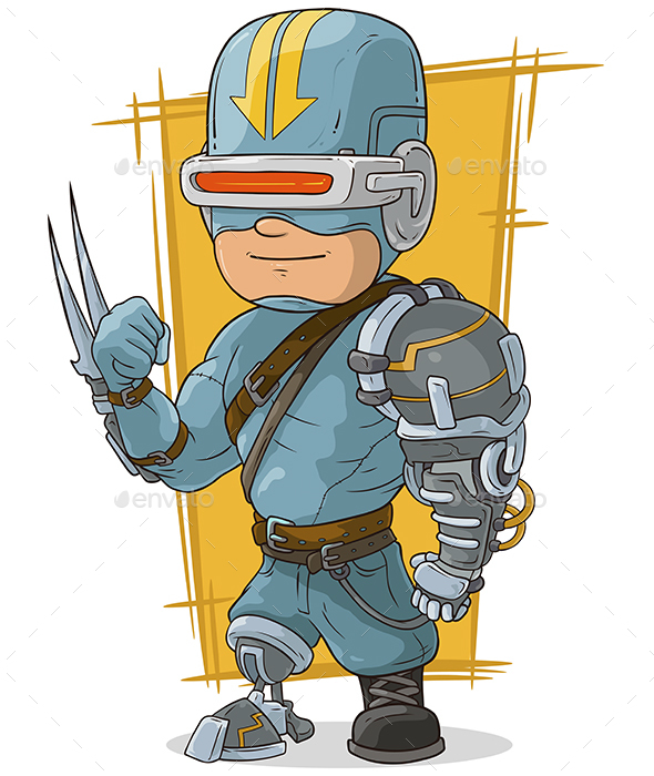 Cartoon Cool Combat Cyborg Superhero