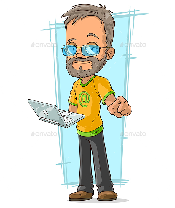 Cartoon Bearded Programmer in Glasses by GB_Art | GraphicRiver