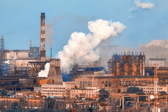 Industrial landscape. Steel factory. Heavy industry in Europe - Stock Photo - Images