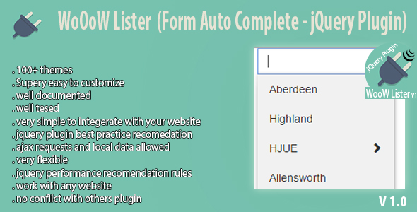 WoOoW Lister  (Form Auto Complete - jQuery Plugin)