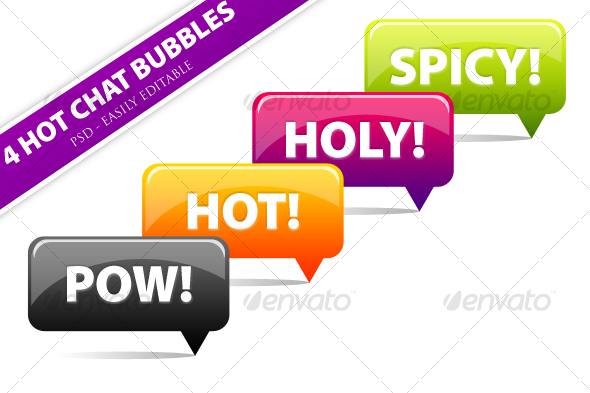 4 Clean 'n' Vibrant Chat Bubbles Pack - PSD Vector - Objects Illustrations