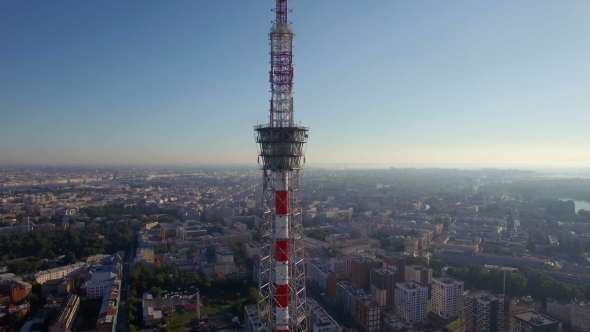 Aerial View TV Broadcasting Tower In Saint-Petersburg, Russia