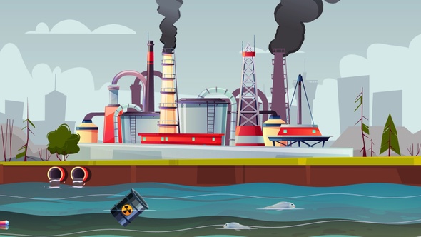 Factory Smoke Pollution - Water Pollution - Cartoon Animations