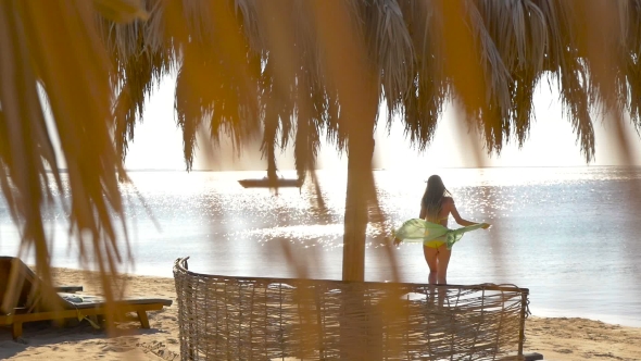 Sexy Girl With Pareo Near The Sea