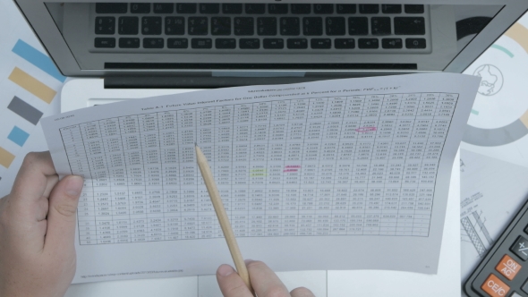 Man Hands Check Business Chart An Typing On Laptop Computer Keyboard ...