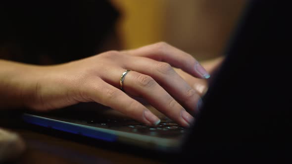 Female Hands of Business Woman Worker Using Typing on Laptop Notebook