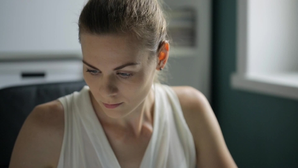  View Of Business Woman Working With Documents.