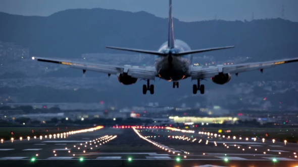 Big Plane Landing During The Blue Hour