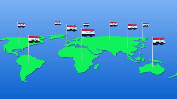 Iraq National Flag Fly On Earth Map Animation alt