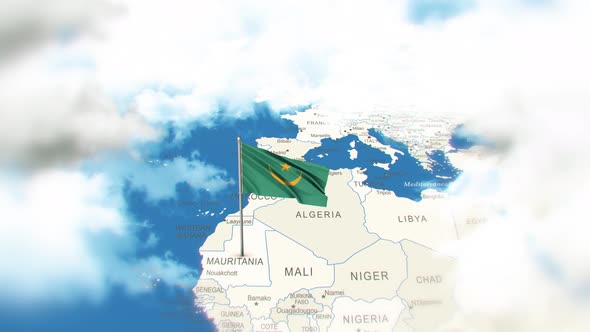 Mauritania Map And Flag With Clouds