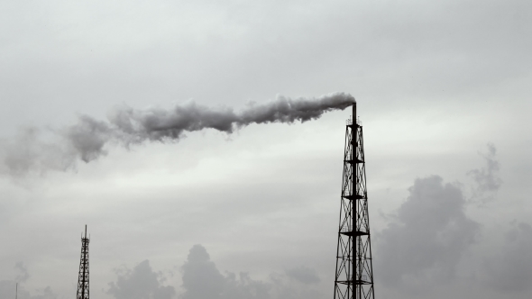 Power Plant Against Of Overcast Sky