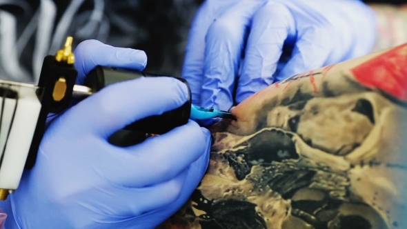 Tattooing On The Body. Tattoo Artist Make Tattoo, Stock Footage | VideoHive