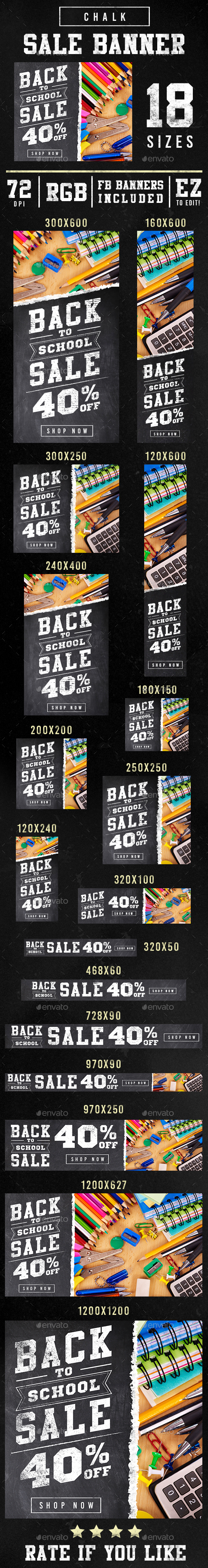Chalk Back to School Sales Banners - Banners & Ads Web Elements