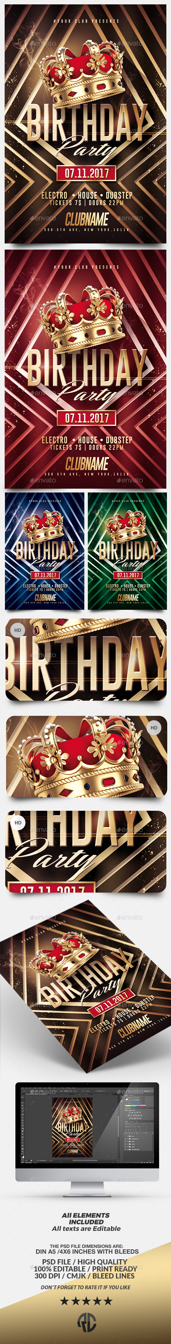 Gold Birthday | Kings Flyer Template - Clubs & Parties Events