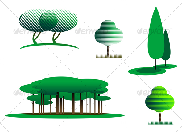 Set of tree symbols - Decorative Vectors