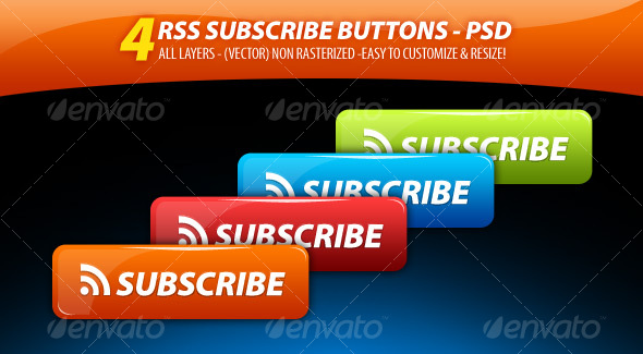 4 Clean'n' GLossy - RSS Subscribe Buttons Pack - Buttons Web Elements