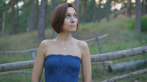 Beautiful Girl In The Woods Or Park alt