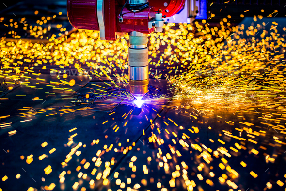 CNC Laser plasma cutting of metal, modern industrial technology. - Stock Photo - Images