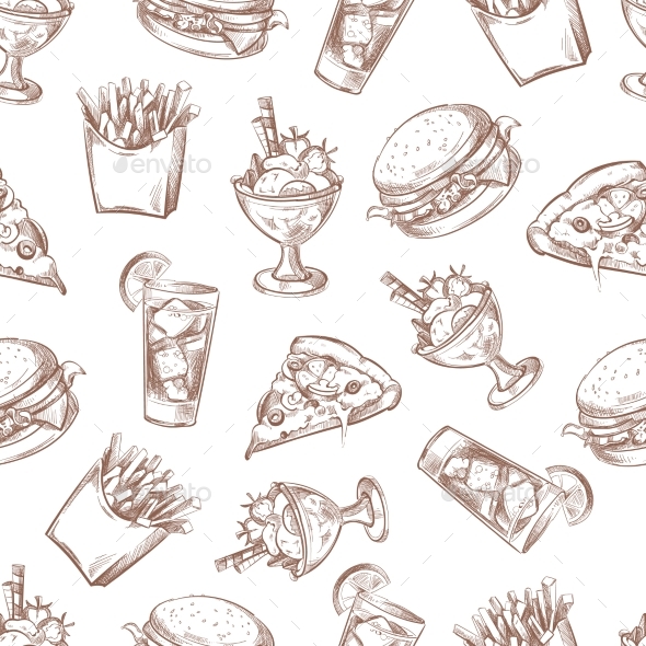 Fast Food Vector Seamless Background, Menu Pattern by MicrovOne ...